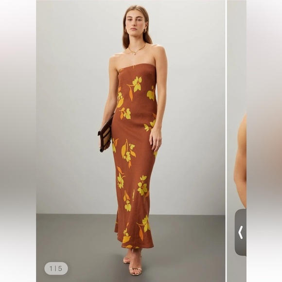 Soleil Soleil Strapless Floral Brown Dress - Picture 2 of 15